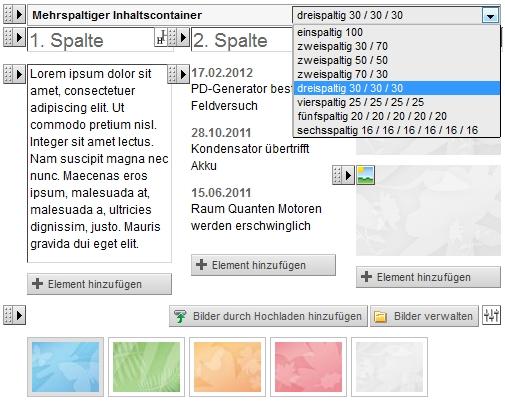 Mehrspaltige Seitenlayouts per Drag&Drop definieren