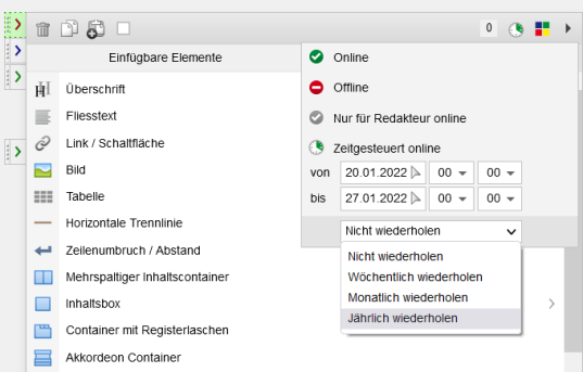 Version 17: Zeitgesteuerten Veröffentlichung von Elementen mit Wiederholungsintervallen