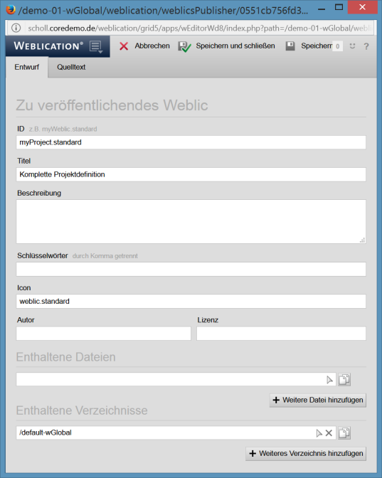 Zusammenstellung Dateien für zu veröffentlichendes Weblic®