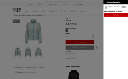 Produktseite mit Warenkorb