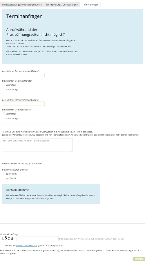 Formular „Termine anfragen“