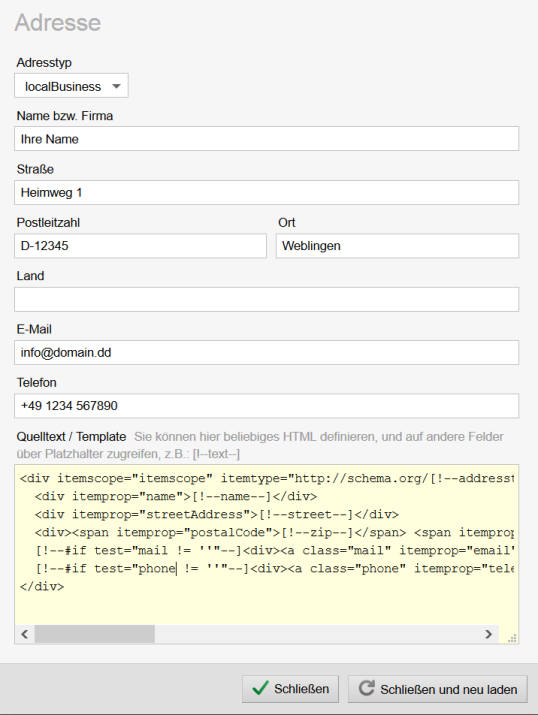 Eingabemaske und Definition der strukturierten Ausgabe der Daten