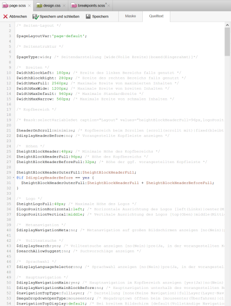Der CSS-Quelltext der page.scss