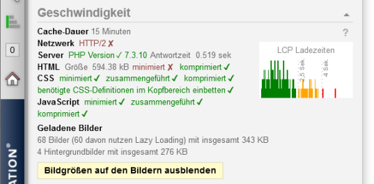 Seiteninfo - Anzeige von Bildgröße und Qualität in Seiten