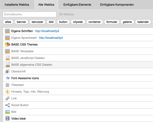 Die Weblics®  vom eigenen Downloadserver erscheinen in der Liste der zu installierenden Weblics®