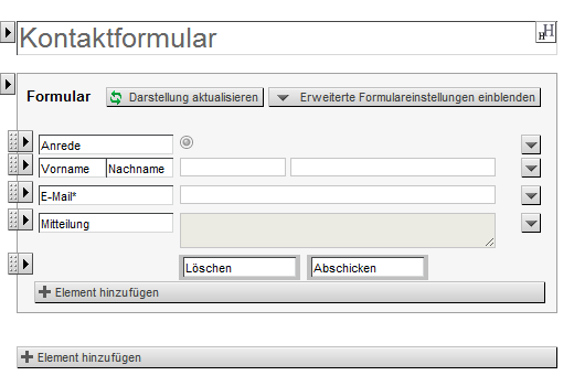 Bearbeitungsansicht eines einfachen Kontaktformulars