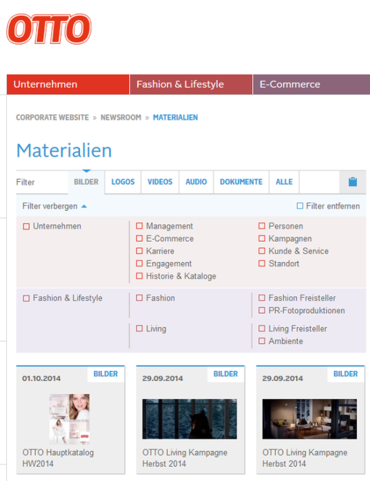 Otto.com - Newsroom Materialien Filter