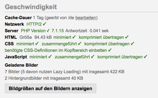 Mobile Performance über Seiteninfo optimieren