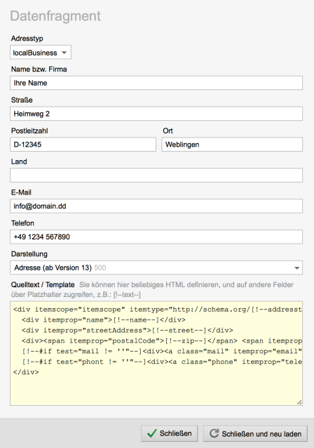 Dynamische Maske zur Pflege strukturierter Adressdaten
