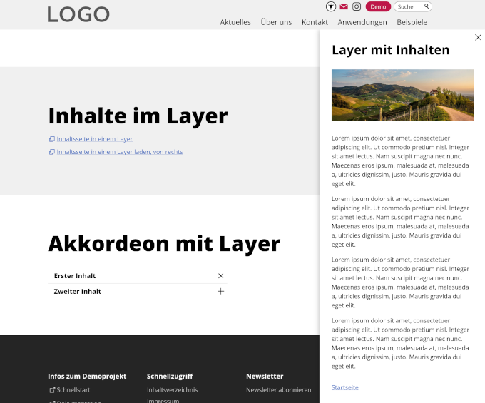 Akkordeon-Container: Geöffneten Inhalt als Layer rechts am Bildschrim