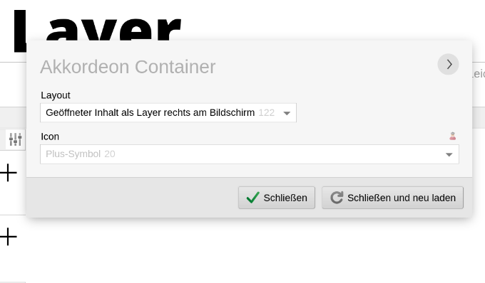 Akkordeon-Container: Geöffneten Inhalt als Layer rechts am Bildschrim