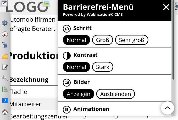 Barrierefrei-Menü: Maximale Höhe, damit Menü scrollbar werden kann