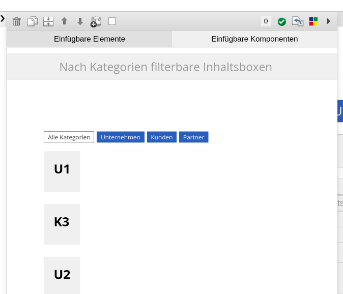 Kategorienfilter für filterbare Inhaltsboxen als Komponente einbinden