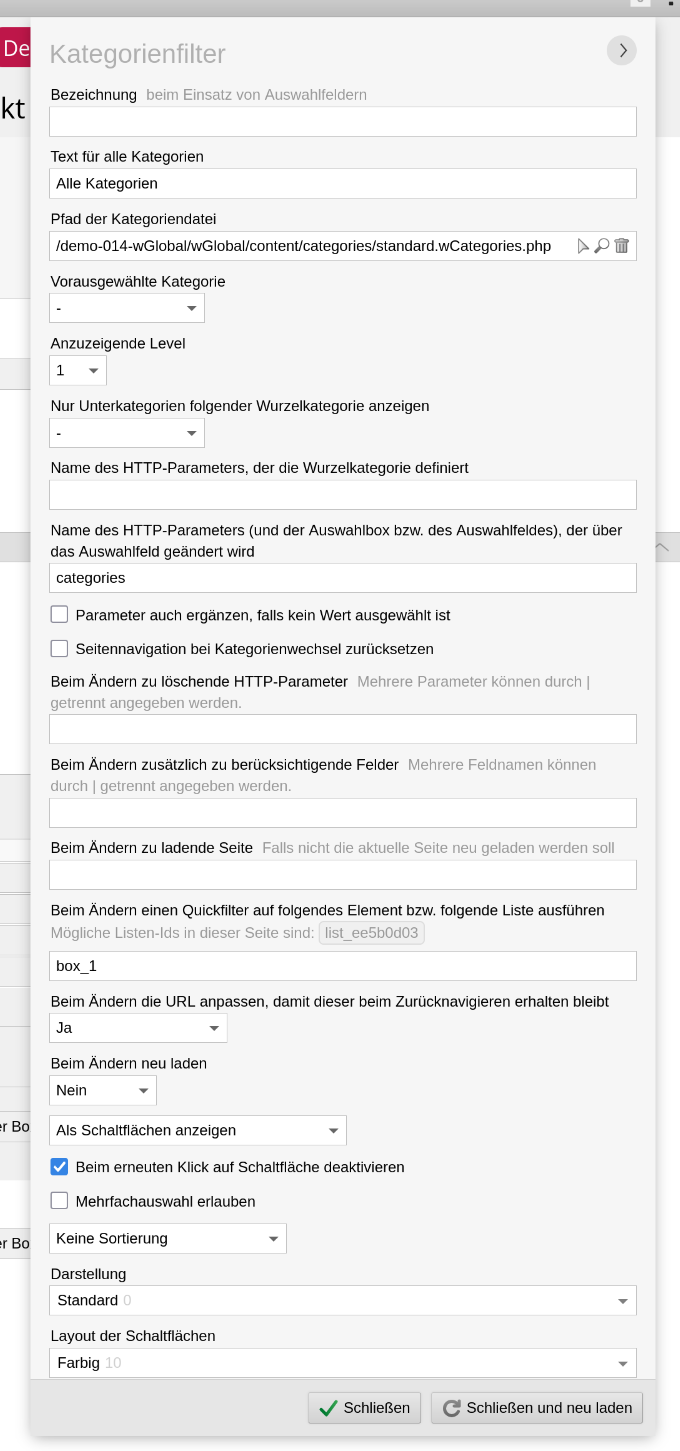 Kategorienfilter konfigurieren