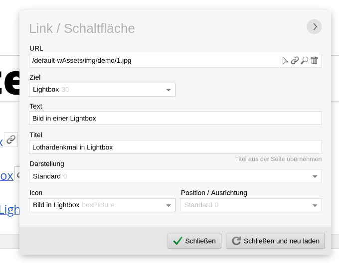 Link in Lightbox öffnen