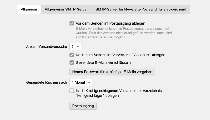 Version 20: Postausgang-Server: Gesendete Mails verschlüsseln - Einstellungen Version 20: Postausgang-Server: Gesendete Mails verschlüsseln - Einstellungen