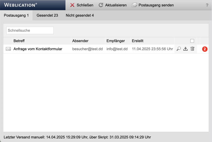 Version 20: Postausgang-Server: Postausgang mit Fehlermeldungen Version 20: Postausgang-Server: Postausgang mit Fehlermeldungen