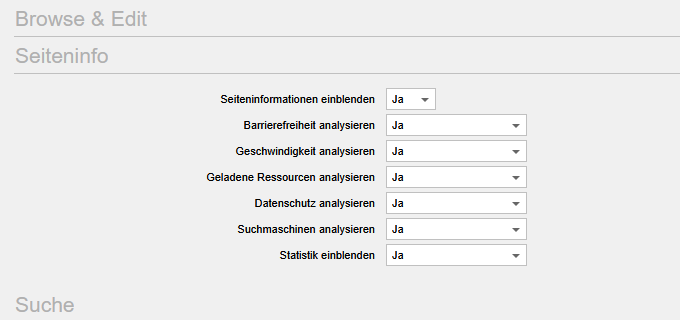 Einstellung, welche Bereiche in der Seiteninfo angezeigt werden