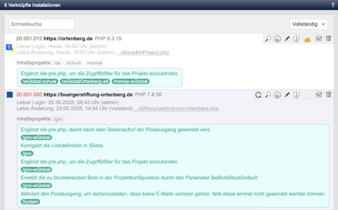 Projektaktualisierung: Update-Snippets