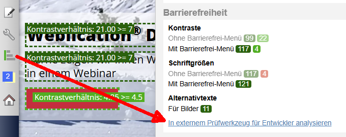 Aufruf der Barrierefrei Prüfung für Entwickler Aufruf der Barrierefrei Prüfung für Entwickler