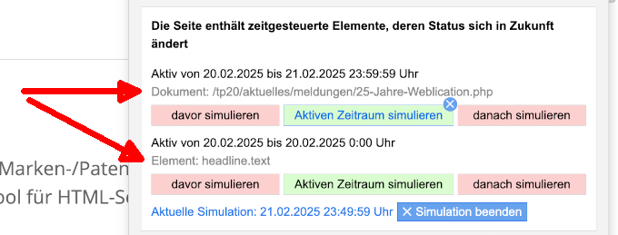 Version 20: Panel: Seiteninfo - Zeitgesteuerte Elemente - Bezug sichtbar