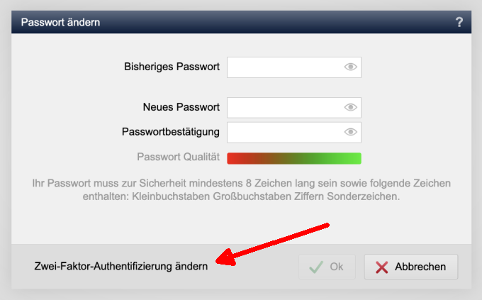 Version 20: 2-Faktor-Authentifizierung selbst ändern über Passwort-ändern Funktion Version 20: 2-Faktor-Authentifizierung selbst ändern über Passwort-ändern Funktion