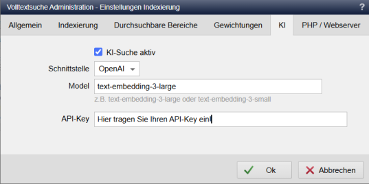 KI-Suche: Einstellungen für die Indizierung