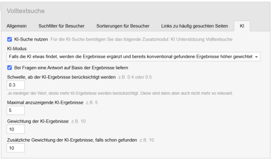 KI-Suche: Einstellungen für die Ausgabe in der Website