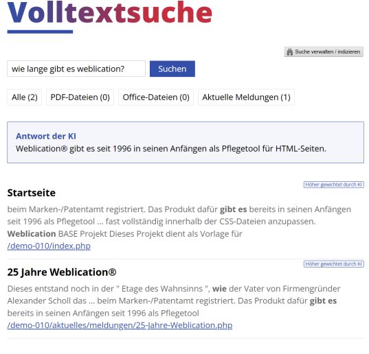 KI-Suche: Beispiel für eine Frage über die KI-Suche