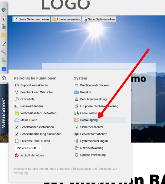 Postausgang-Server Aufruf