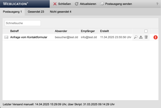 Postausgang-Server: Postausgang mit Fehlermeldungen