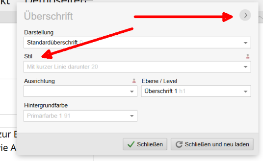  Sobald erweiterte Variantenfunktionen verfügbar sind, erscheint rechts oben in der Konfigurationsmaske ein Pfeilsymbol.