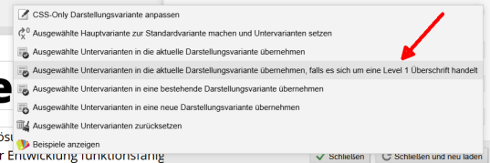 Editor: Untervarianten in Überschrift Level 1 übernehmen