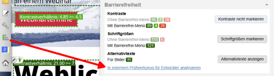 Aufruf der Barrierefrei Prüfung für Entwickler