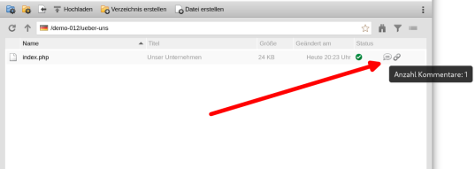 Dateiverwaltung: Markierung von Dateien mit enthaltenen Kommentaren