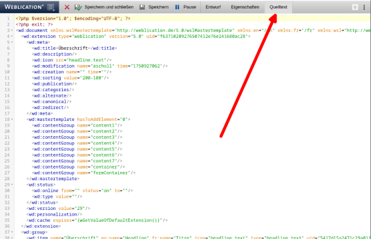 Bisher waren Mastertemplates nur über die Quelltext-Ansicht pflegbar
