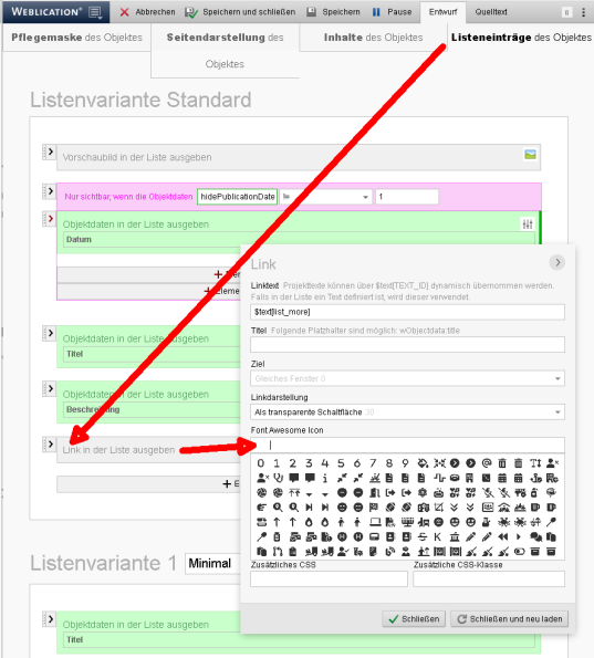 Editor: Objekt-Wizard - Font Awesome Icons auswählen