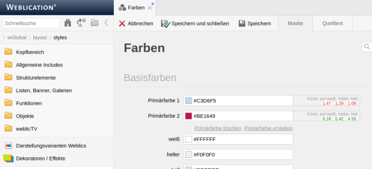 Barrierefrei Kontrast-Anzeige bei Farbänderungen Primärfarben
