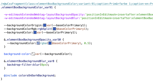 IDE: Über CSS-Variablen definierte Farben werden im Quelltext angezeigt