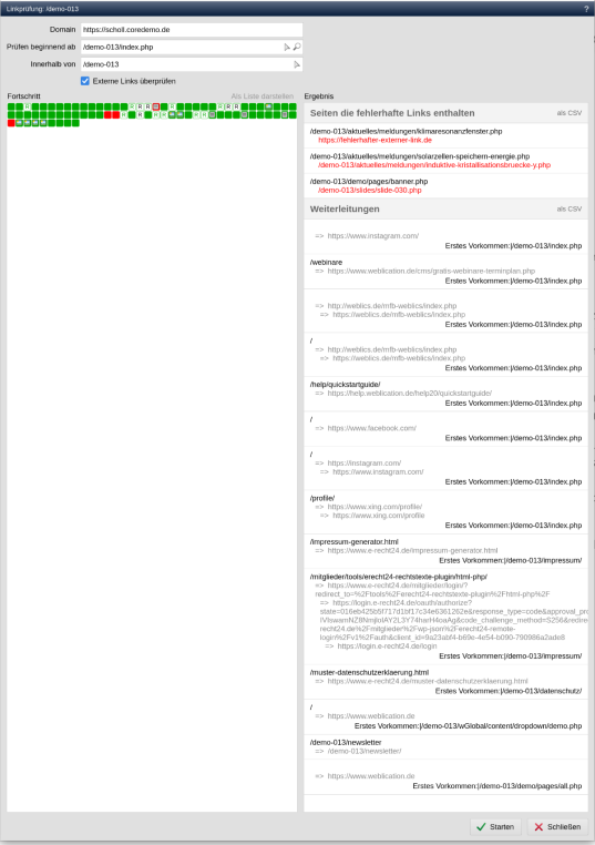 Linkprüfung - Ergebnis