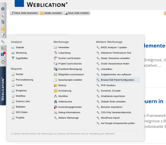 Panel - Browse & Edit Konfiguration aufrufen