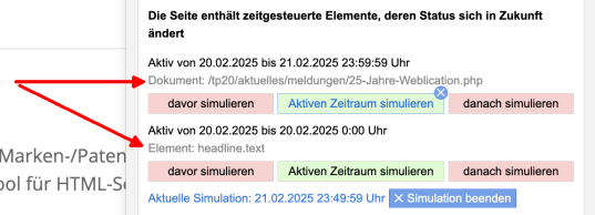 Panel - Seiteninfo - Zeitgesteuerte Elemente - Bezug sichtbar