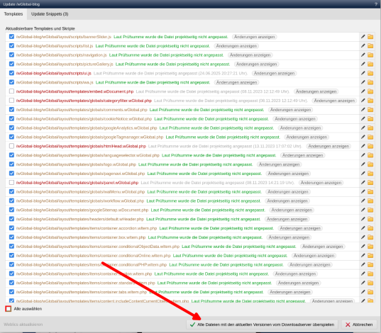 Aufruf, um alle Templates zu aktualisieren