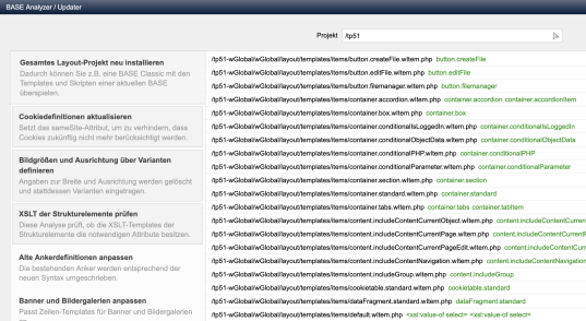 Tools: BASE Analyzer / Updater - bereits ausgeführte Schritte sichtbar