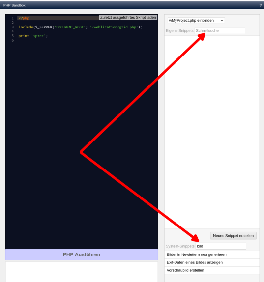 Tools: In der Sandbox Skripte filtern