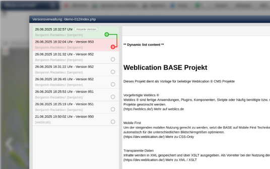 Versionierung: Die letzten 5 Änderungen werden versioniert