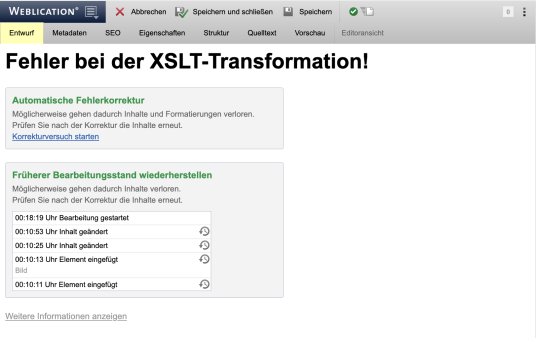 XSLT-Fehler bei fehlerhaftem XML korrigieren