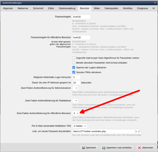 2-Faktor Authentifizierung für öffentliche einstellen