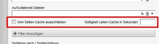 Listencache einstellen