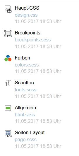 IDE unterstützt Icons für die einzelnen CSS-Dateien